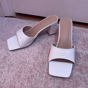 White Printed Kitten Heels